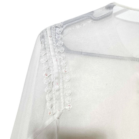 Daisy Fuentes Moda Chiffon Top Women's Small Sequin Embroidered Sheer Floral - Picture 8 of 10